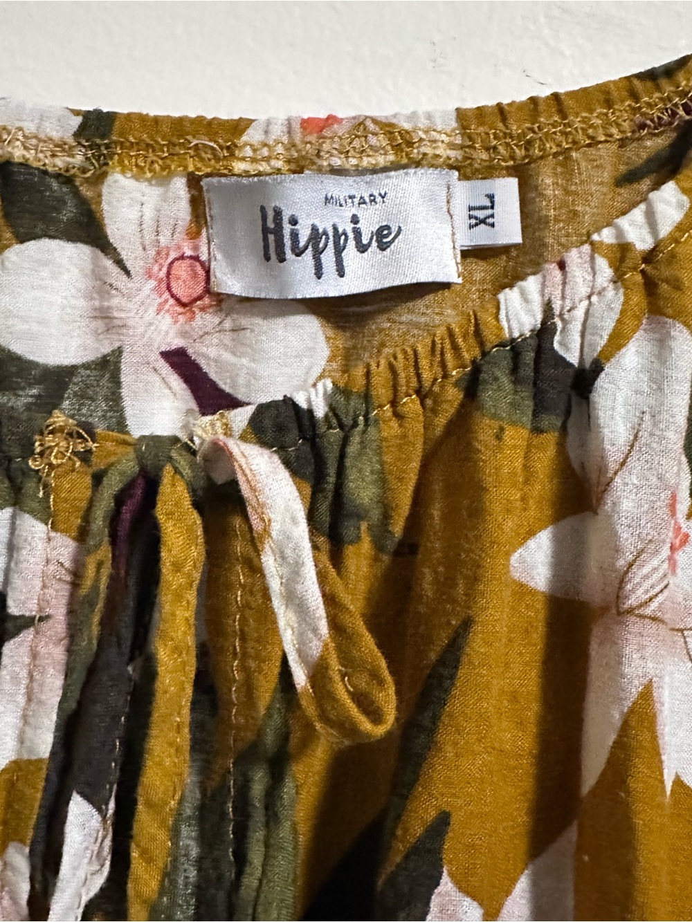 Military Hippie Women's Floral Tunic Top in Mustard